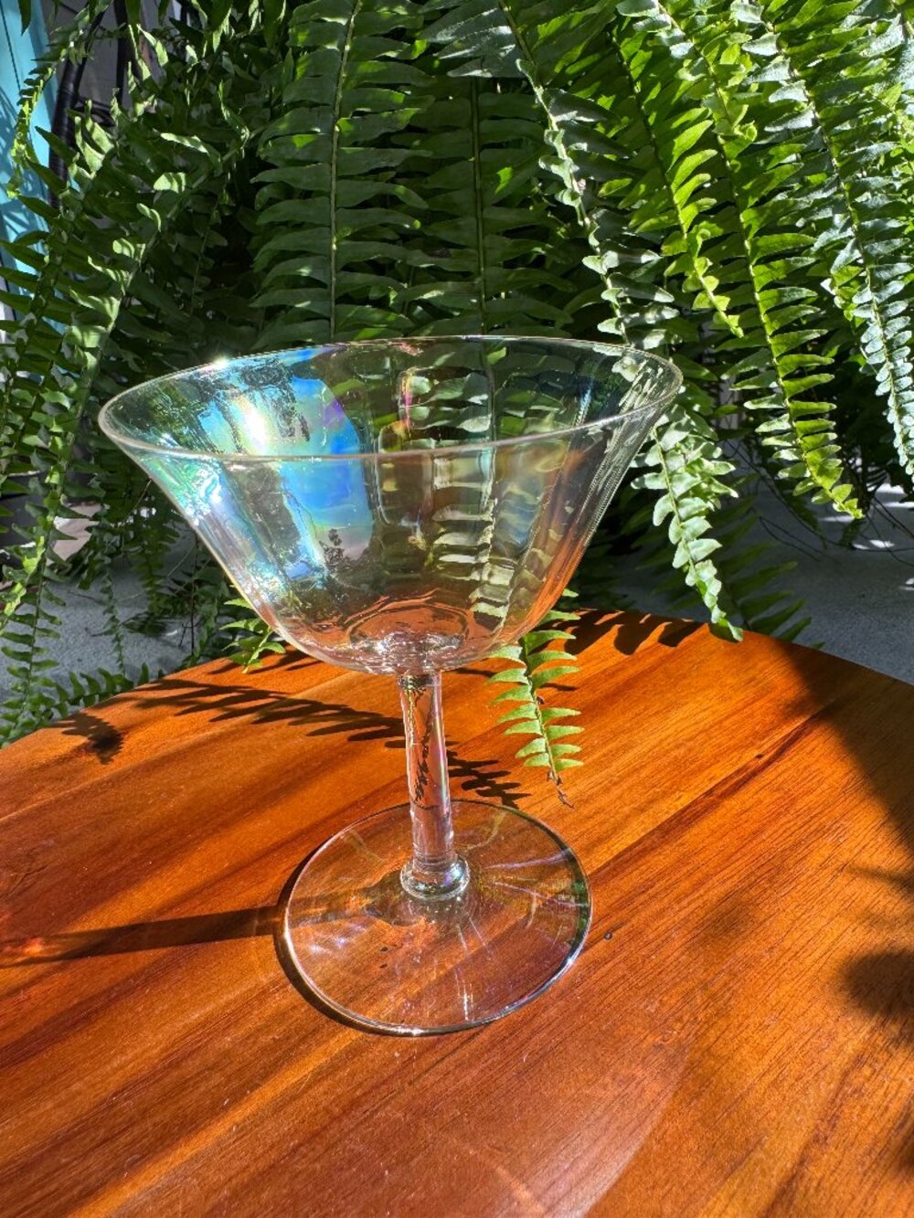 Vintage Fostoria Mother of Pearl Iridescent Champagne Coupe Glasses